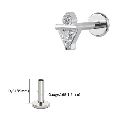 Jobb Grand ASTM F136 Titán 16G háromszög CZ Monroe Labret Geometrikus Tragus Porc Helix Stud Fülbevaló Orr Stud Piercing