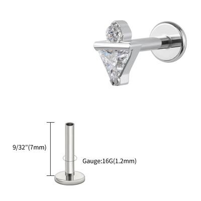 Jobb Grand ASTM F136 Titán 16G háromszög CZ Monroe Labret Geometrikus Tragus Porc Helix Stud Fülbevaló Orr Stud Piercing