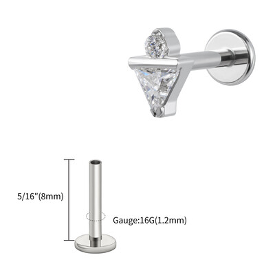 Jobb Grand ASTM F136 Titán 16G háromszög CZ Monroe Labret Geometrikus Tragus Porc Helix Stud Fülbevaló Orr Stud Piercing