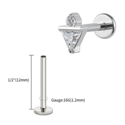 Jobb Grand ASTM F136 Titán 16G háromszög CZ Monroe Labret Geometrikus Tragus Porc Helix Stud Fülbevaló Orr Stud Piercing