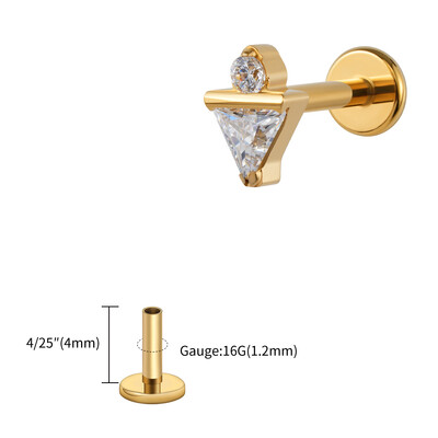 Jobb Grand ASTM F136 Titán 16G háromszög CZ Monroe Labret Geometrikus Tragus Porc Helix Stud Fülbevaló Orr Stud Piercing