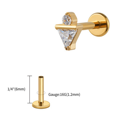 Jobb Grand ASTM F136 Titán 16G háromszög CZ Monroe Labret Geometrikus Tragus Porc Helix Stud Fülbevaló Orr Stud Piercing