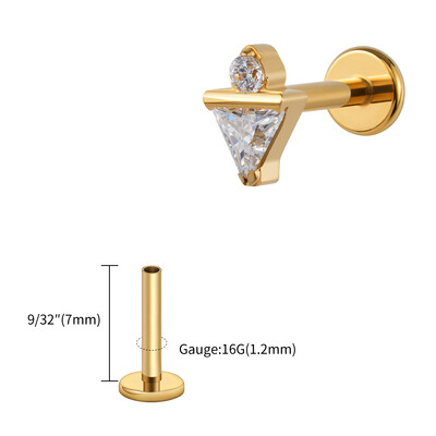 Jobb Grand ASTM F136 Titán 16G háromszög CZ Monroe Labret Geometrikus Tragus Porc Helix Stud Fülbevaló Orr Stud Piercing