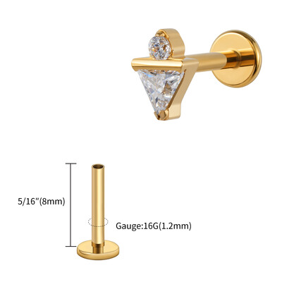 Jobb Grand ASTM F136 Titán 16G háromszög CZ Monroe Labret Geometrikus Tragus Porc Helix Stud Fülbevaló Orr Stud Piercing