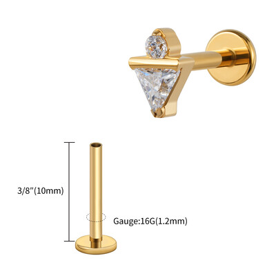 Jobb Grand ASTM F136 Titán 16G háromszög CZ Monroe Labret Geometrikus Tragus Porc Helix Stud Fülbevaló Orr Stud Piercing