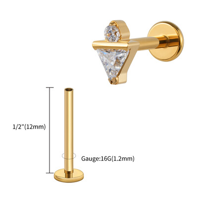 Jobb Grand ASTM F136 Titán 16G háromszög CZ Monroe Labret Geometrikus Tragus Porc Helix Stud Fülbevaló Orr Stud Piercing