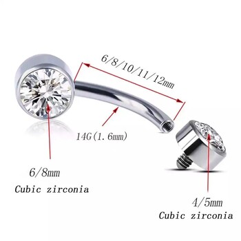 G23 Титаний 5A кръгъл циркон CZ Пръстен за пъпа Бижута за тяло Комплект с вътрешна резба