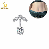 Piercing do pupka z chirurgického titánu s 2 stranami a zirkónom G23Titan, 6-16 mm, 14G, so zaoblenou činkou, dámske doplnky.