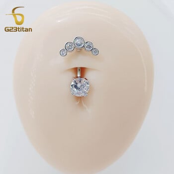 G23Titan 2 Side CZ Zircon Belly Button Ring 6-16mm 14G Surgical Titanium Curved Barbell Navel Piercing Κοσμήματα Γυναικεία αξεσουάρ