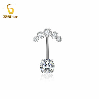 G23Titan 2 Side CZ Zircon Belly Button Ring 6-16mm 14G Surgical Titanium Curved Barbell Navel Piercing Κοσμήματα Γυναικεία αξεσουάρ