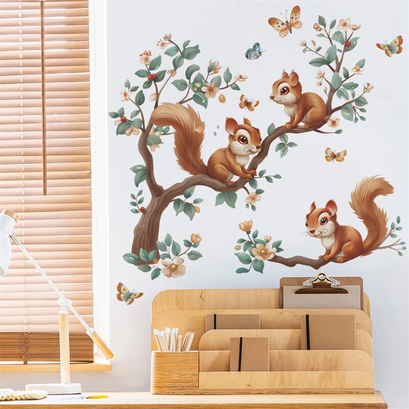 Karikatūra Zaru vāvere Sienas Uzlīmes Bērniem Bērnu istabas dekorēšana Sienas Uzlīmes Bērnu Tapetes Mājas Iekārtojums Jauki dzīvnieki Murals