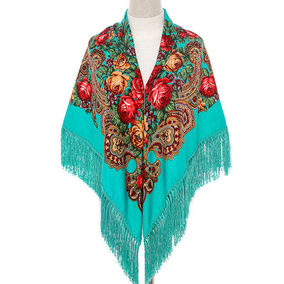 135*135cm női orosz stílusú nagy négyzet sál Kendő Retro rojtos pamut mintás sálak hidzsáb borítások etnikai kendők bandana