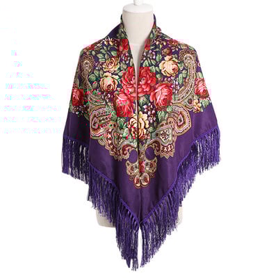 135*135cm női orosz stílusú nagy négyzet sál Kendő Retro rojtos pamut mintás sálak hidzsáb borítások etnikai kendők bandana