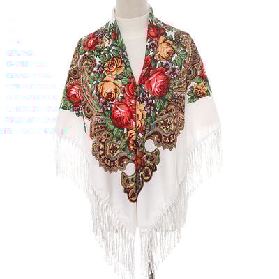 135*135cm női orosz stílusú nagy négyzet sál Kendő Retro rojtos pamut mintás sálak hidzsáb borítások etnikai kendők bandana