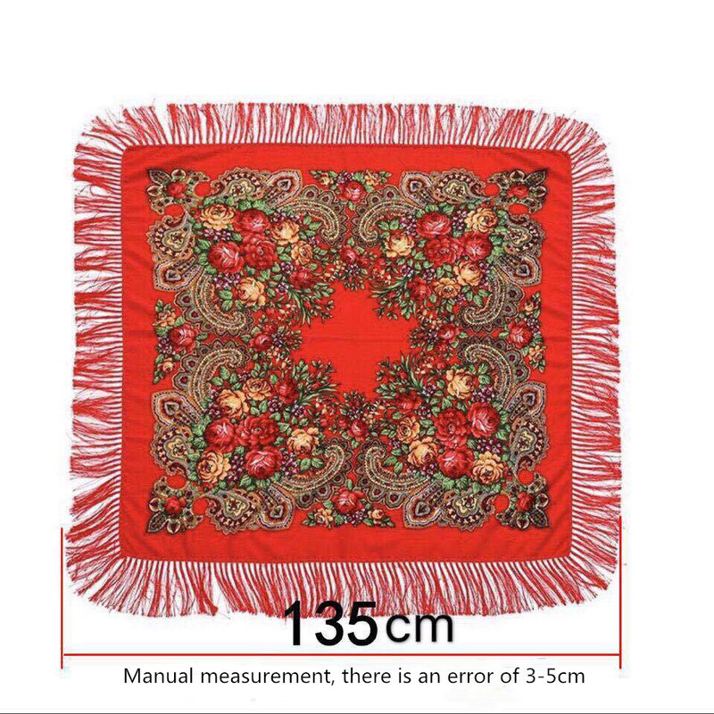 135*135cm női orosz stílusú nagy négyzet sál Kendő Retro rojtos pamut mintás sálak hidzsáb borítások etnikai kendők bandana