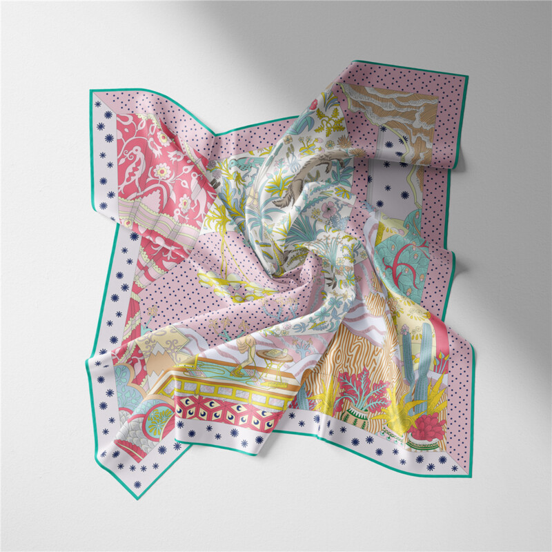 53 cm-es márka Dot Animals szögletes sál, női 2024 új dizájn, női selyemsál bandana luxus fejpánt Hidzsáb Foulard nyakkendő