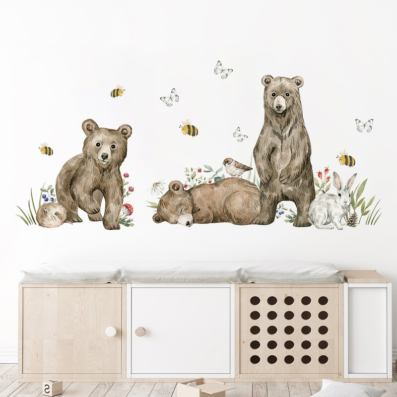 1 buc Acuarelă Animale Urs Autocolante de perete Decor pentru cameră pentru copii Decorare interioară Autocolante de perete pentru dormitor Creșă Camera pentru bebeluși Camera de zi