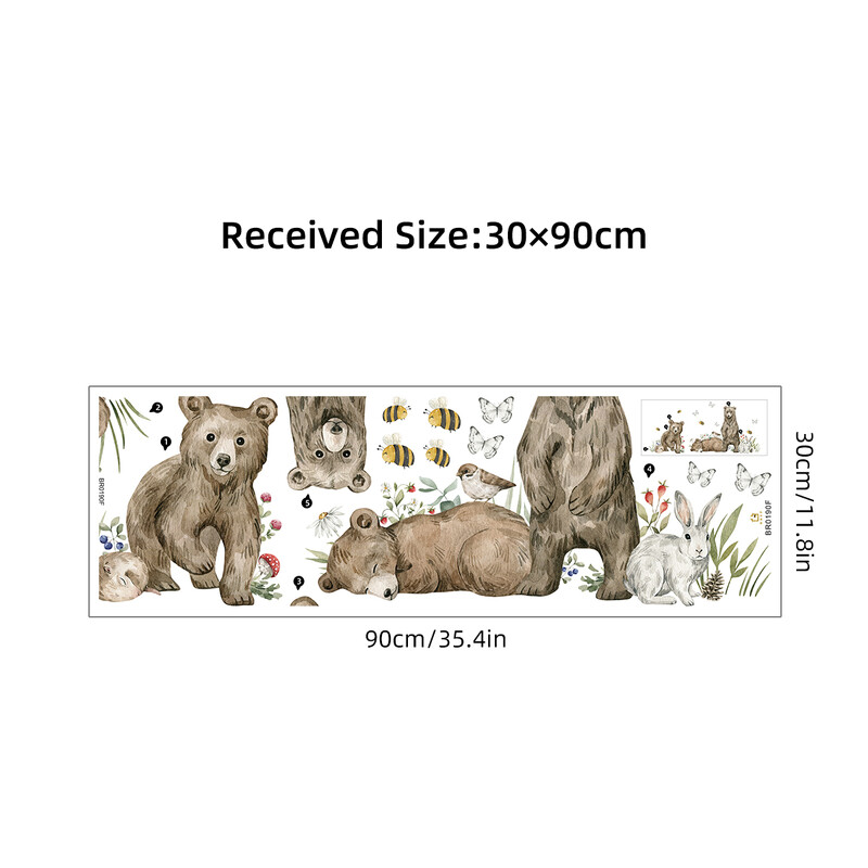 1 buc Acuarelă Animale Urs Autocolante de perete Decor pentru cameră pentru copii Decorare interioară Autocolante de perete pentru dormitor Creșă Camera pentru bebeluși Camera de zi