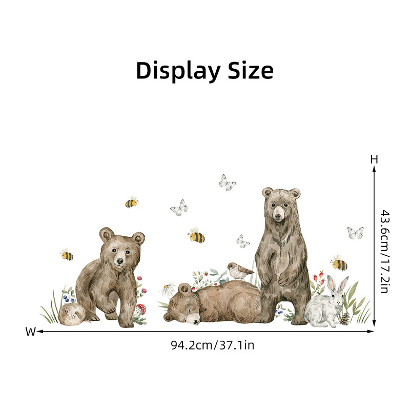 1 buc Acuarelă Animale Urs Autocolante de perete Decor pentru cameră pentru copii Decorare interioară Autocolante de perete pentru dormitor Creșă Camera pentru bebeluși Camera de zi