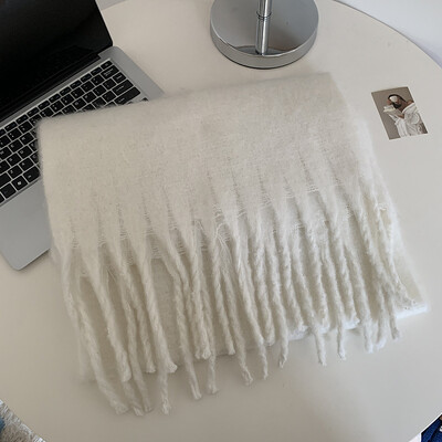 Eșarfă de lână imitație de culoare solidă, 1 buc, pentru femei, șal groase de lux, înveliș pentru iarnă, caldă, lungă, cu ciucuri, hijab, Foulard pentru femei, eșarfe 230*37 cm