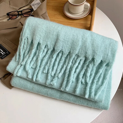 Eșarfă de lână imitație de culoare solidă, 1 buc, pentru femei, șal groase de lux, înveliș pentru iarnă, caldă, lungă, cu ciucuri, hijab, Foulard pentru femei, eșarfe 230*37 cm