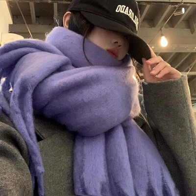 Eșarfă de lână imitație de culoare solidă, 1 buc, pentru femei, șal groase de lux, înveliș pentru iarnă, caldă, lungă, cu ciucuri, hijab, Foulard pentru femei, eșarfe 230*37 cm