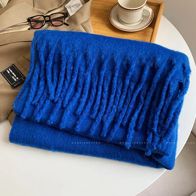 Eșarfă de lână imitație de culoare solidă, 1 buc, pentru femei, șal groase de lux, înveliș pentru iarnă, caldă, lungă, cu ciucuri, hijab, Foulard pentru femei, eșarfe 230*37 cm