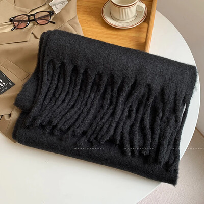 Eșarfă de lână imitație de culoare solidă, 1 buc, pentru femei, șal groase de lux, înveliș pentru iarnă, caldă, lungă, cu ciucuri, hijab, Foulard pentru femei, eșarfe 230*37 cm