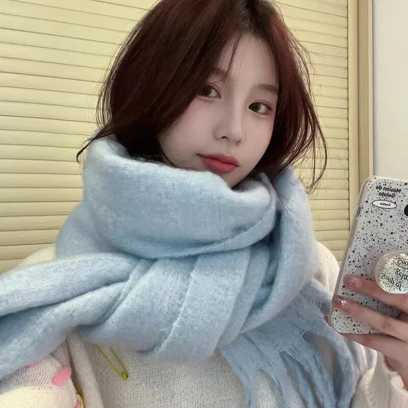 Eșarfă de lână imitație de culoare solidă, 1 buc, pentru femei, șal groase de lux, înveliș pentru iarnă, caldă, lungă, cu ciucuri, hijab, Foulard pentru femei, eșarfe 230*37 cm