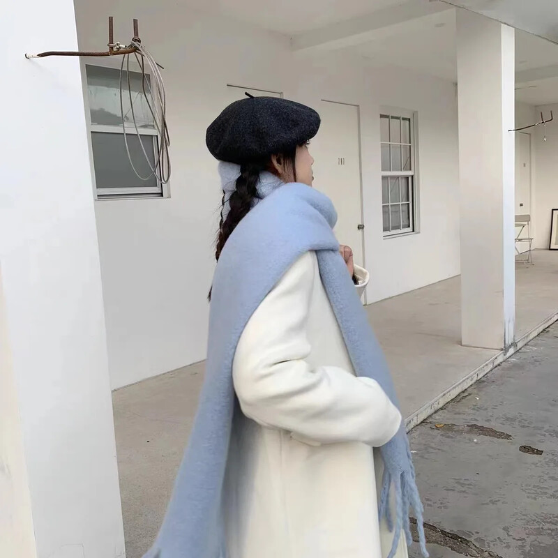 Eșarfă de lână imitație de culoare solidă, 1 buc, pentru femei, șal groase de lux, înveliș pentru iarnă, caldă, lungă, cu ciucuri, hijab, Foulard pentru femei, eșarfe 230*37 cm