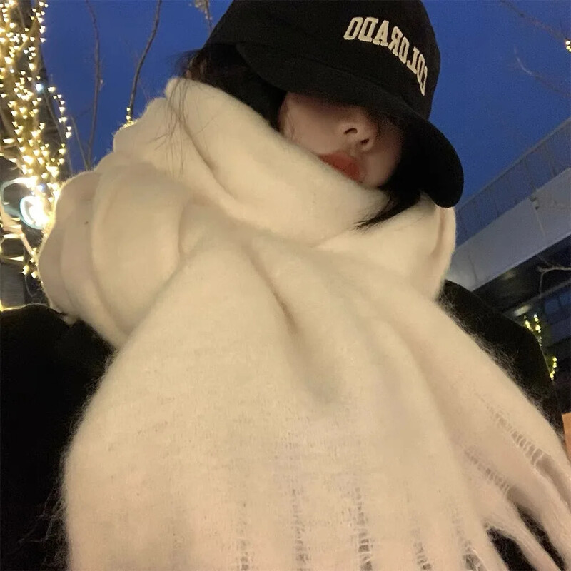 Eșarfă de lână imitație de culoare solidă, 1 buc, pentru femei, șal groase de lux, înveliș pentru iarnă, caldă, lungă, cu ciucuri, hijab, Foulard pentru femei, eșarfe 230*37 cm