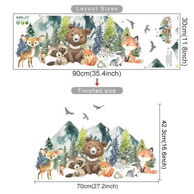 Autocolante pentru usi Animale de padure Urs Vulpe Autocolante de perete pentru camera de copii Cresa de bebelusi Decorare camera de copii Decori de perete