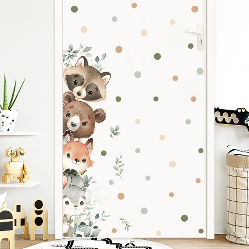 Autocolante pentru usi Animale de padure Urs Vulpe Autocolante de perete pentru camera de copii Cresa de bebelusi Decorare camera de copii Decori de perete