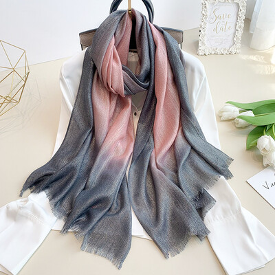 Νέα μόδα Απλό Ombre Lurex Glitter Φουλάρι βισκόζης Σάλι Lady Lady High Quality Gradient Pashmina Fringe Stole Bufandas Muslim Hijab