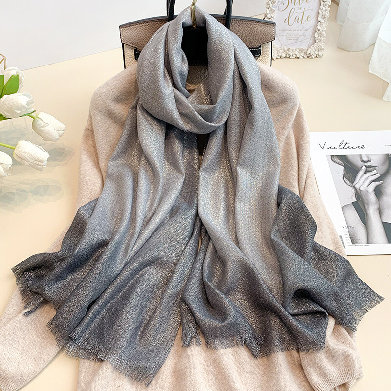 New Fashion Plain Umbre Lurex Glitter Viscoza Eșarfă Şal Damă De înaltă Calitate Gradient Pashmina Fringe Stole Bufandas Musulman Hijab