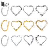 ASTM F-136 Inel de titan pentru nas Cercel de inimă Daith Cartilaj Tragus În formă de D Inele helix Cerc de segment cu balamale cu CZ transparent