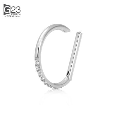 ASTM F-136 Inel de titan pentru nas Cercel de inimă Daith Cartilaj Tragus În formă de D Inele helix Cerc de segment cu balamale cu CZ transparent