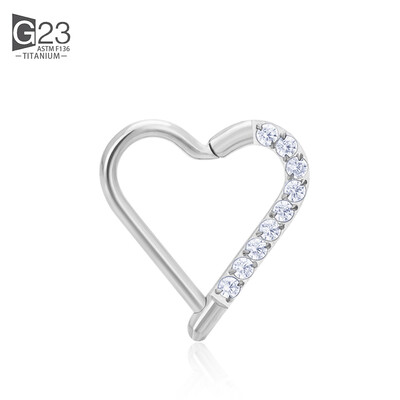 ASTM F-136 Inel de titan pentru nas Cercel de inimă Daith Cartilaj Tragus În formă de D Inele helix Cerc de segment cu balamale cu CZ transparent