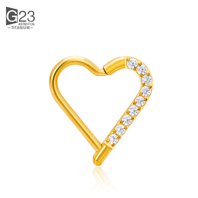 ASTM F-136 Inel de titan pentru nas Cercel de inimă Daith Cartilaj Tragus În formă de D Inele helix Cerc de segment cu balamale cu CZ transparent