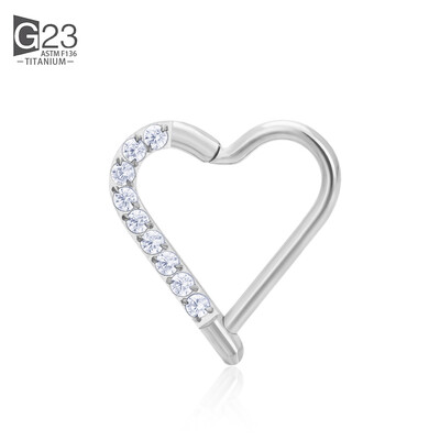 ASTM F-136 Inel de titan pentru nas Cercel de inimă Daith Cartilaj Tragus În formă de D Inele helix Cerc de segment cu balamale cu CZ transparent