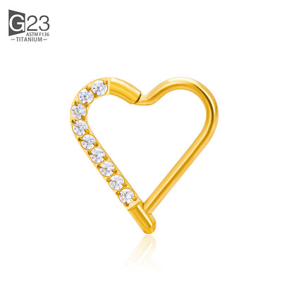 ASTM F-136 Inel de titan pentru nas Cercel de inimă Daith Cartilaj Tragus În formă de D Inele helix Cerc de segment cu balamale cu CZ transparent