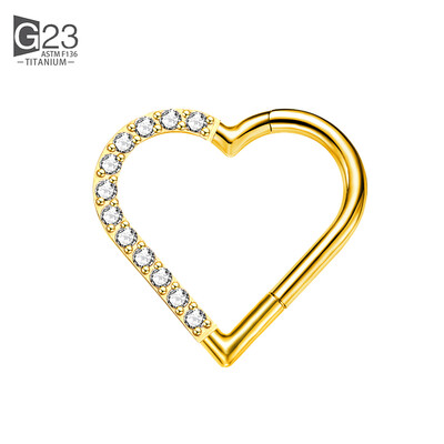 ASTM F-136 Inel de titan pentru nas Cercel de inimă Daith Cartilaj Tragus În formă de D Inele helix Cerc de segment cu balamale cu CZ transparent