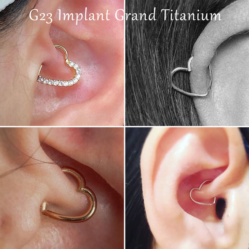 ASTM F-136 Inel de titan pentru nas Cercel de inimă Daith Cartilaj Tragus În formă de D Inele helix Cerc de segment cu balamale cu CZ transparent