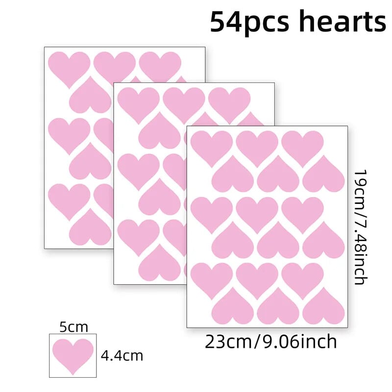 54 ks/sada 5 cm mäkké ružové nálepky na stenu v tvare srdca do detskej izby, detskej izby, nástenné nálepky do spálne, dievčenskej izby, bytových dekorácií, vinylových...