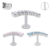 ASTM F136 Titanium EAR PIERC 7 CZ ívelt fogas burkolt felső menetes labret szegecsek Tragus Pircing fülbevaló ajakgyűrű piercing ékszer