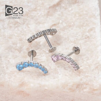 ASTM F136 Titanium EAR PIERC 7 CZ Καμπύλες οδόντες Πλακόστρωτες επάνω καρφιά Labret με σπείρωμα Tragus Pircing Σκουλαρίκια Δαχτυλίδι για τα χείλη Κοσμήματα διάτρησης