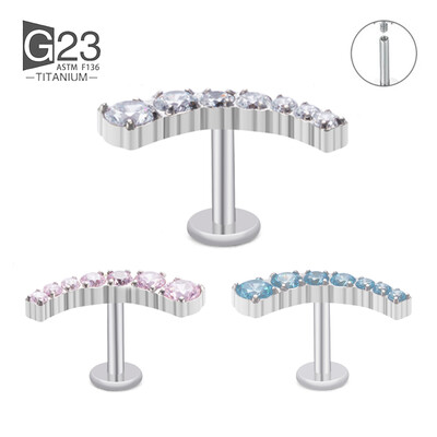 ASTM F136 Titanium EAR PIERC 7 CZ Izliekts Daks bruģēts Top Threaded Labret Studs Tragus Pircing Auskari Lūpu gredzeni pīrsings rotaslietas