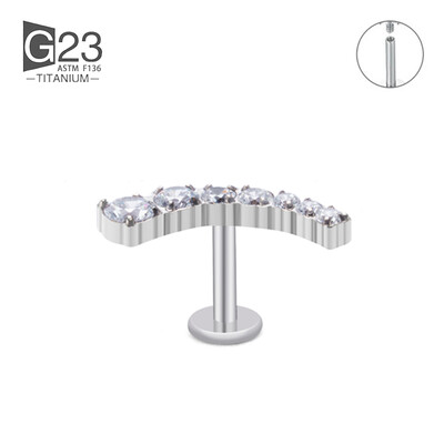 ASTM F136 Titanium EAR PIERC 7 CZ ívelt fogas burkolt felső menetes labret szegecsek Tragus Pircing fülbevaló ajakgyűrű piercing ékszer