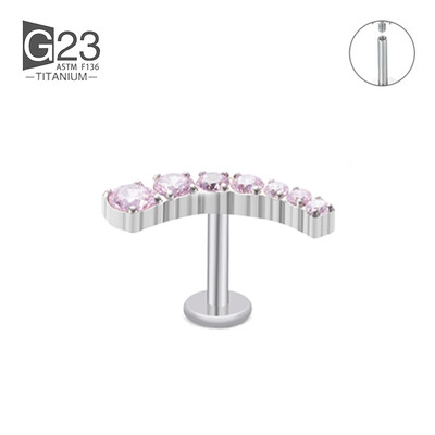 ASTM F136 Titanium EAR PIERC 7 CZ ívelt fogas burkolt felső menetes labret szegecsek Tragus Pircing fülbevaló ajakgyűrű piercing ékszer