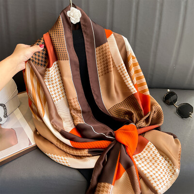 180X90cm Μεγάλα σάλια Φθινοπωρινά, ανθεκτικά στη σκόνη, αντηλιακά μαντήλια με τυπώματα αντηλιακής πετσέτας παραλίας Δημοφιλή γράμματα σατέν μεταξωτό μπαντάνα χειμώνα